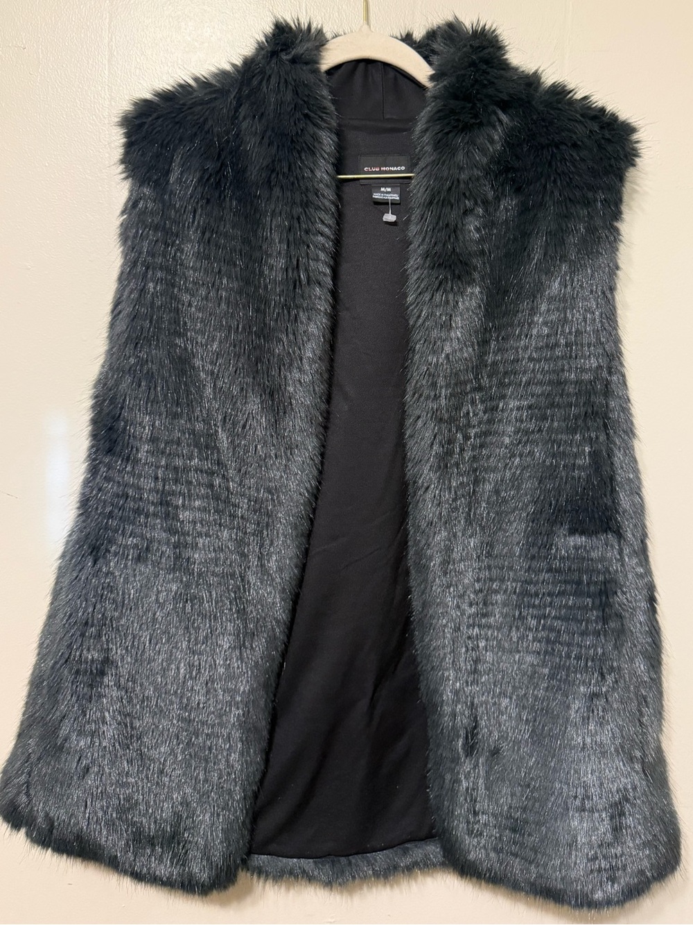 Club Monaco Plush Faux Fur Vest in Charcoal Gray